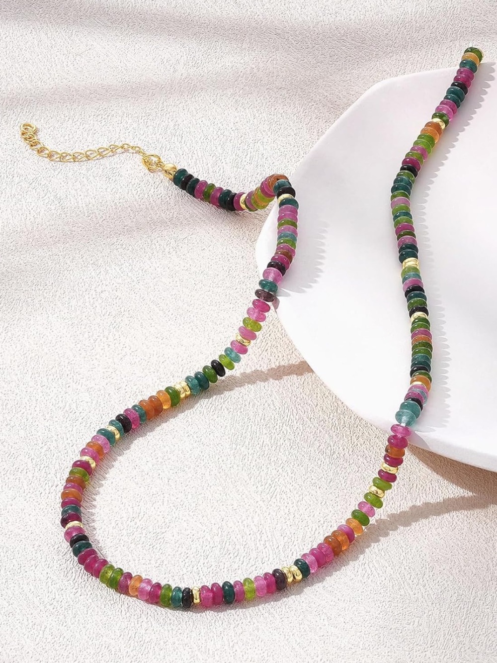 Multicolor Gemstone Beaded Necklace - Gold Accents NEW